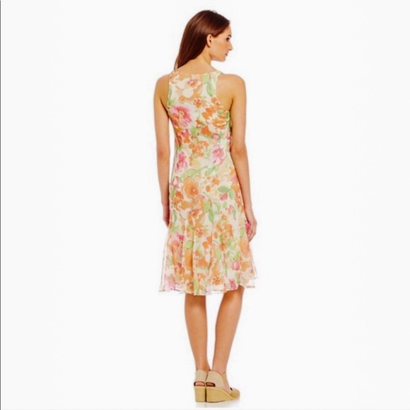 LAUREN RALPH LAUREN Dress Midi Chiffon Sleeveless Pink Floral Size 10 - Picture 3 of 4
